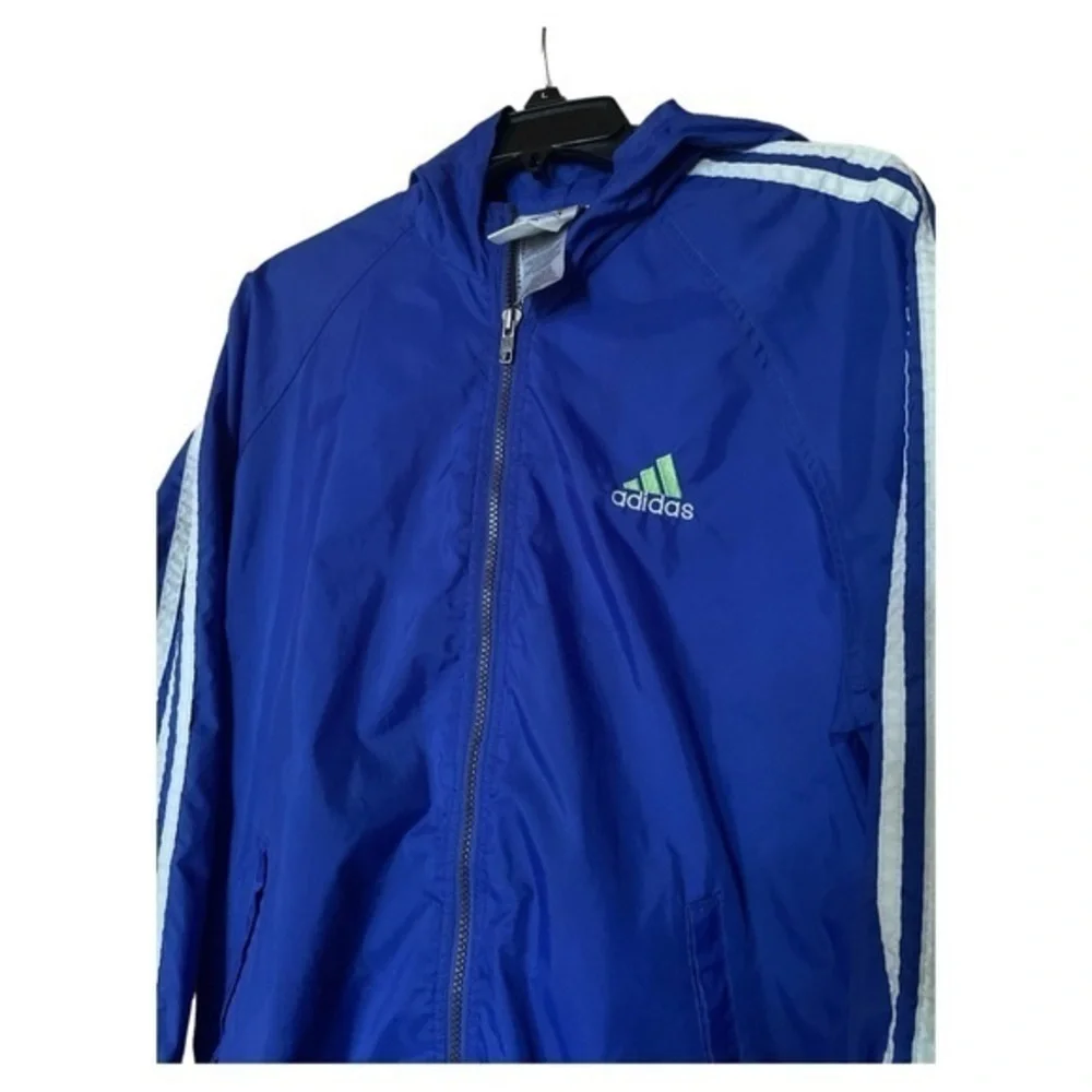 Adidas Men’s‎ Spell Out Windbreaker Jacket Three Stripe Vintage 90s Large Blue